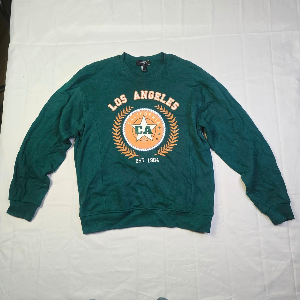 Forever 21 Men's Los Angeles California Sweatshirt Size Small Green Crewneck K52